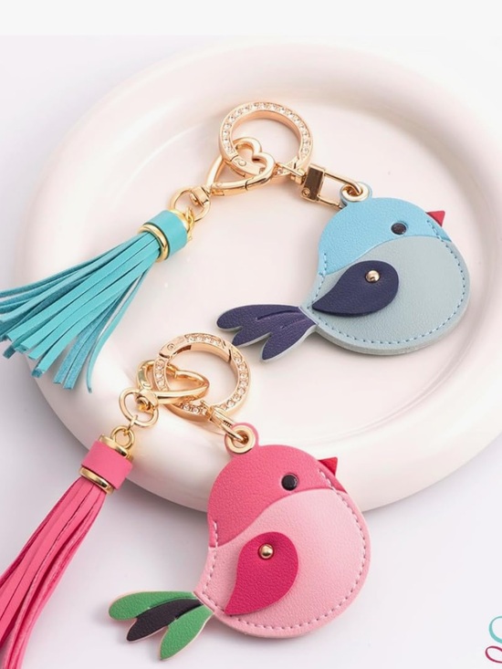 Accessories - Keychain AirTag bag, charm, leather blue bird 🐦 with detachable tassel NWT
